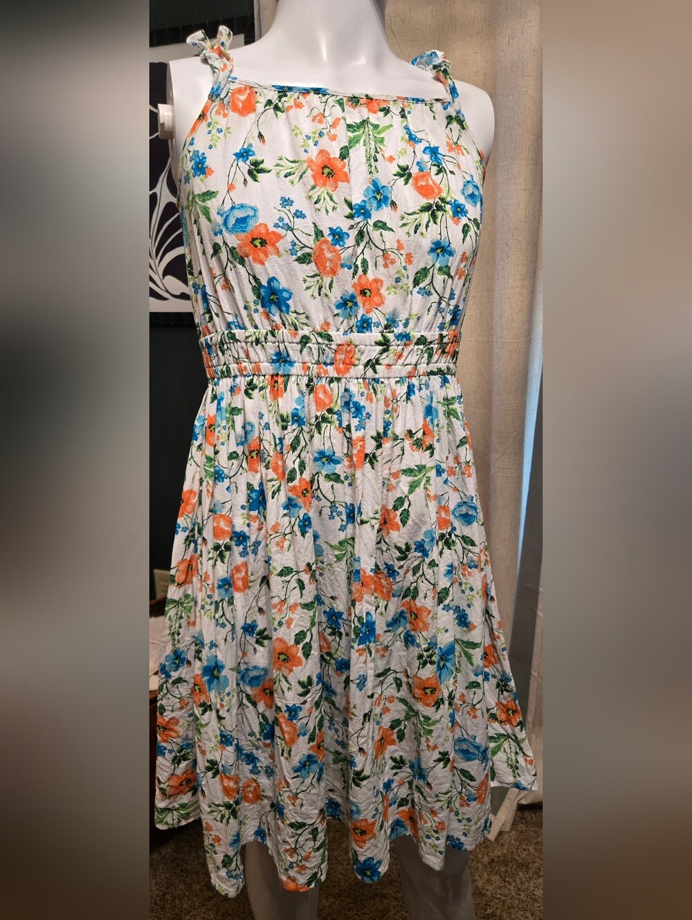 White Floral Sundress with Orange & Blue Blooms Peyton & Parker XL (16) Girls
